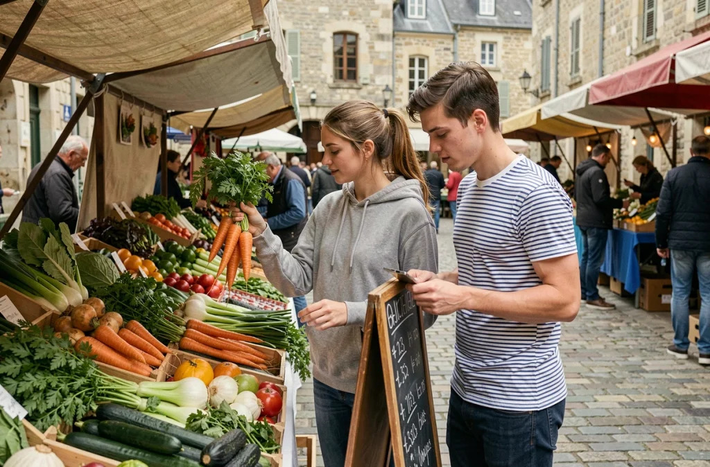 Un couple fait ses courses au marché local pour réduire ses dépenses face à l'inflation