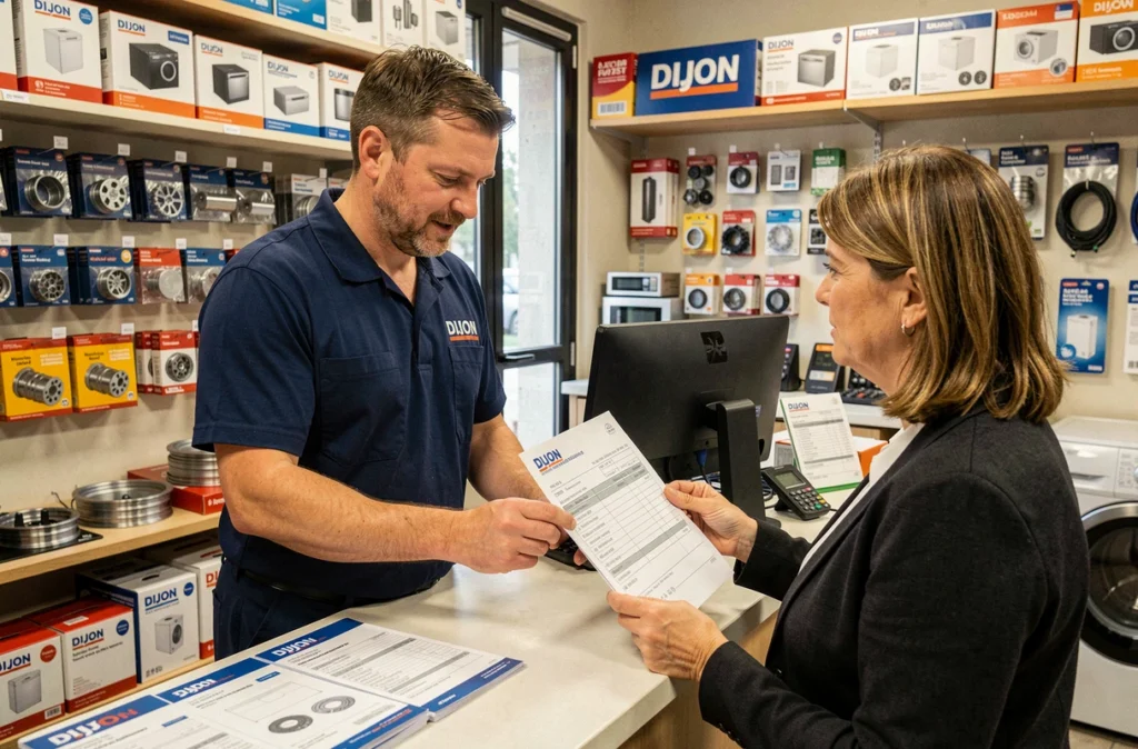 Spécialiste Ets Lamblot-David Meunier Proxi Confort conseillant une cliente dans leur boutique dijonnaise